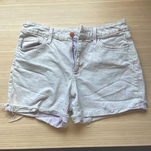 High waisted purple acid wash shorts from Target.